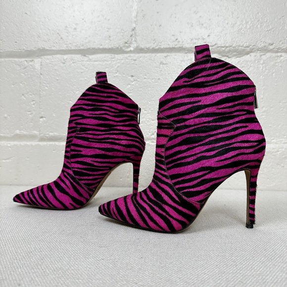 Jessica Simpson Zebra Stiletto Heels Hot Pink Black Booty Boots Women's 8.5 - Picture 3 of 12
